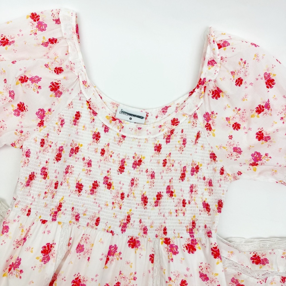 LoveShackFancy X Target Cosette Floral Midi Dress Smocked Cottagecore Lace Pink - Picture 6 of 14